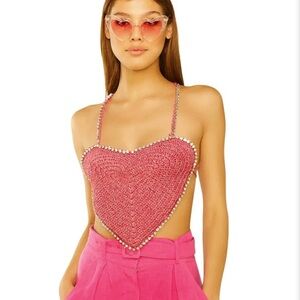 Lisa Maree Free People “Delicate Dreams” boho pink crochet heart backless top M